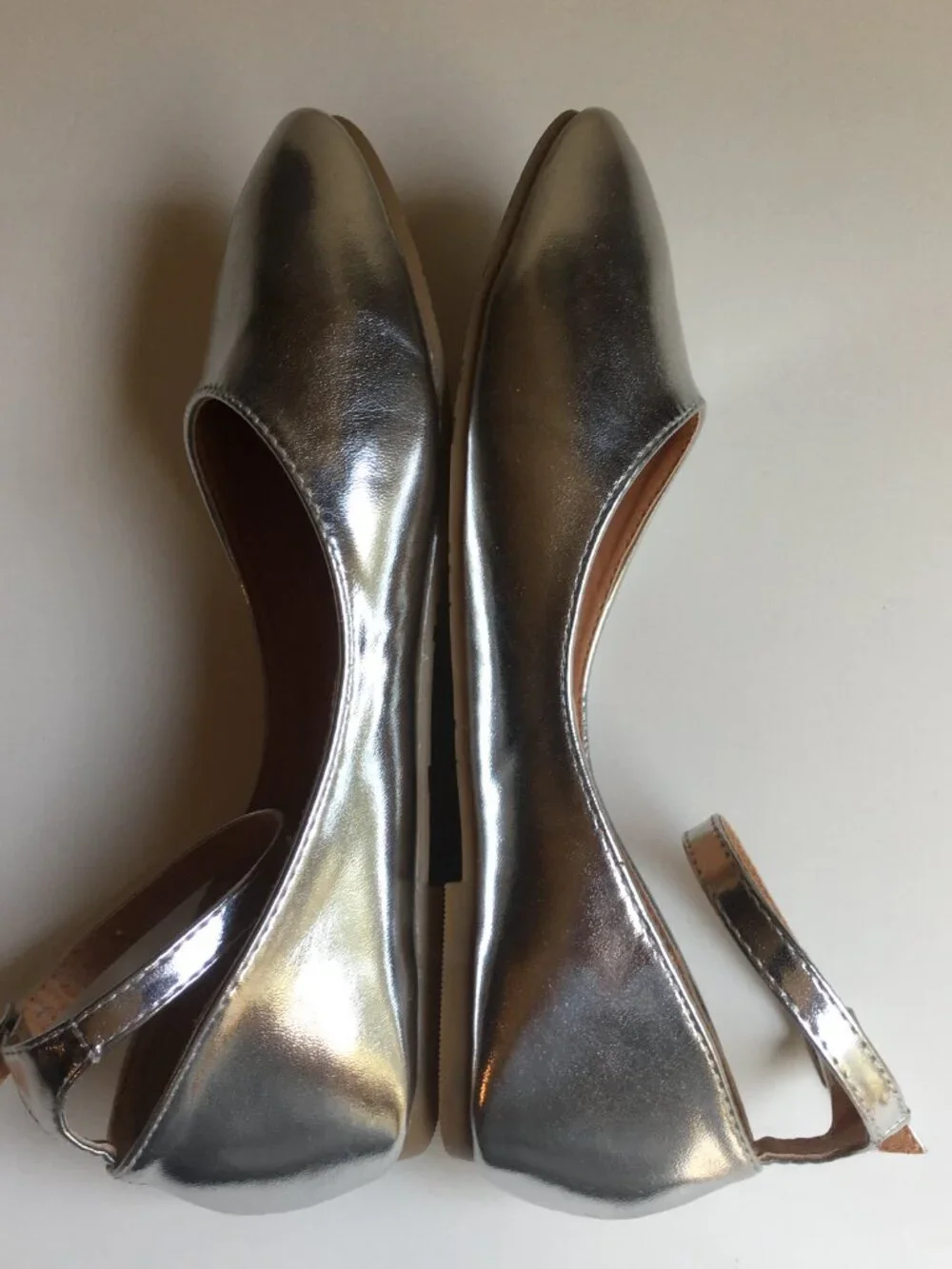 New Metallic Silver Ballet Flats Shoes 4 Ankle Strap Shiny Dress Party Wedding